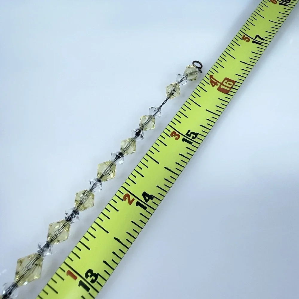 Vintage Faceted Glass Necklace Yellow Bicone Beads Clear Crystal Spacers 16